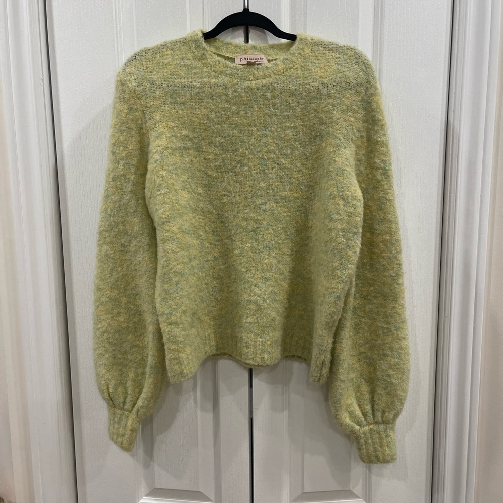 Philosophy Yellow Crew Neck Sweater with Fuzzy Texture and Long Sleeves